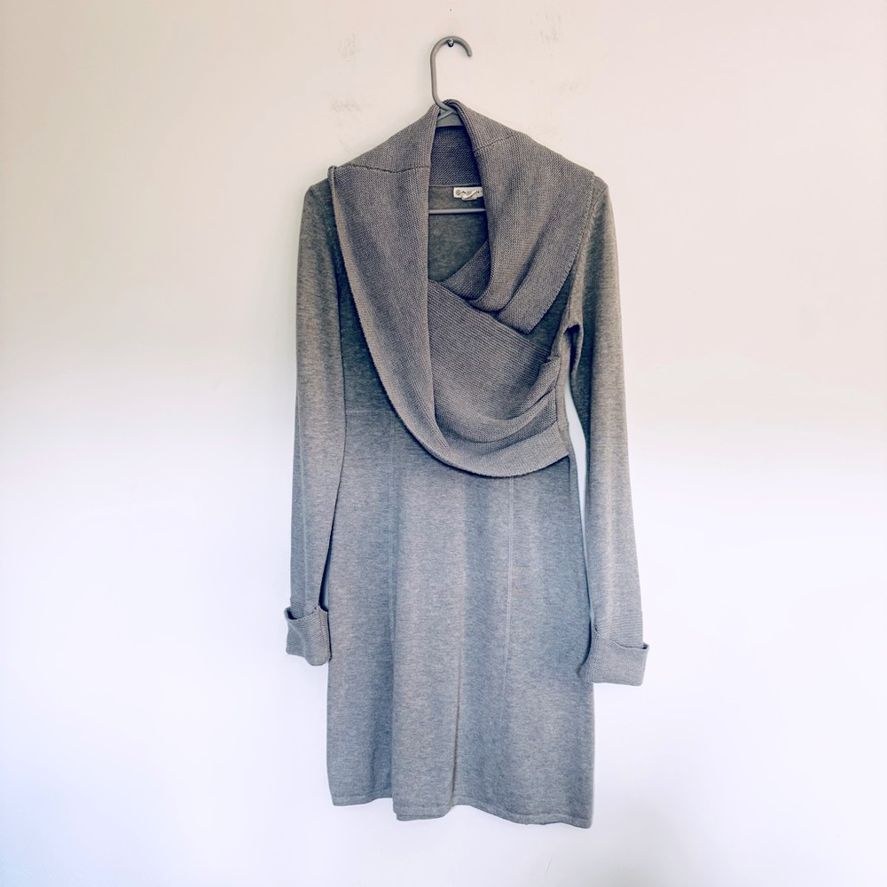 Akini Cowl Turtleneck Linen Knit Dress